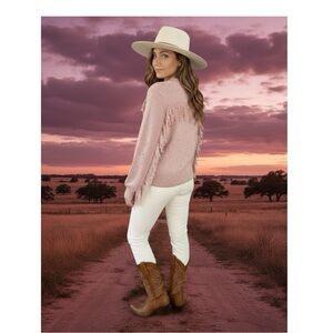 CLOUD TEN Mauve pink fringe back sweater S M L